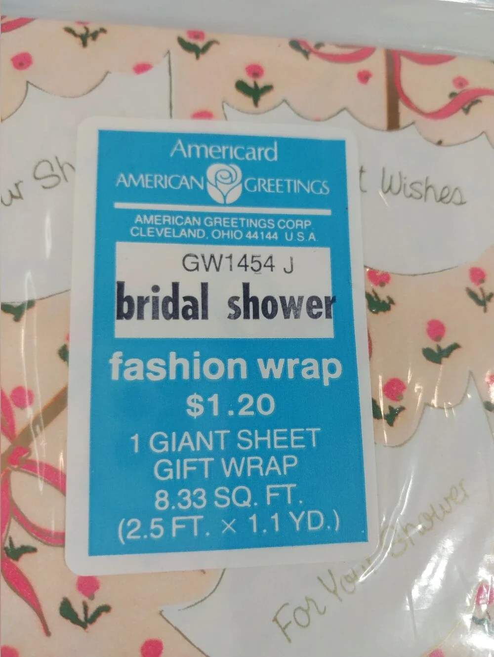 Vintage Bridal Shower and Wedding flat wrapping paper in original packaging